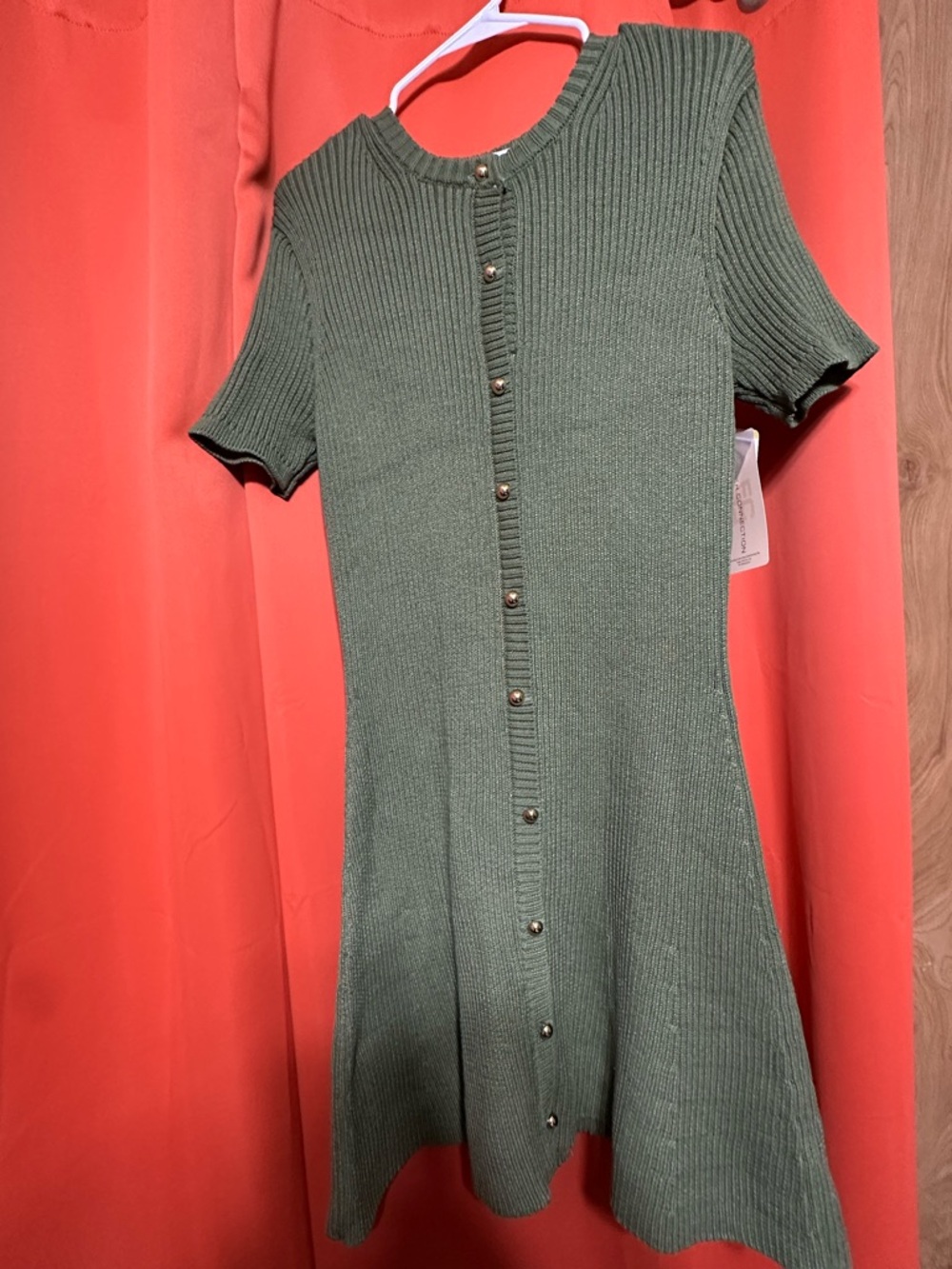 French Connection Olive Ribbed Button-Front Midi Dress